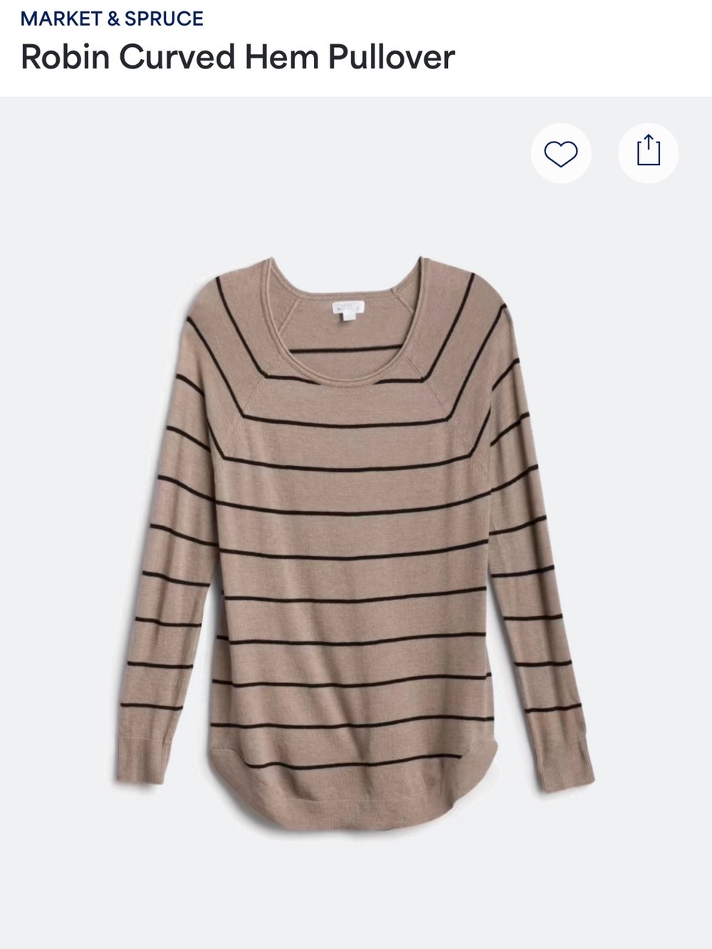 Market & Spruce Taupe Striped Crewneck Pullover